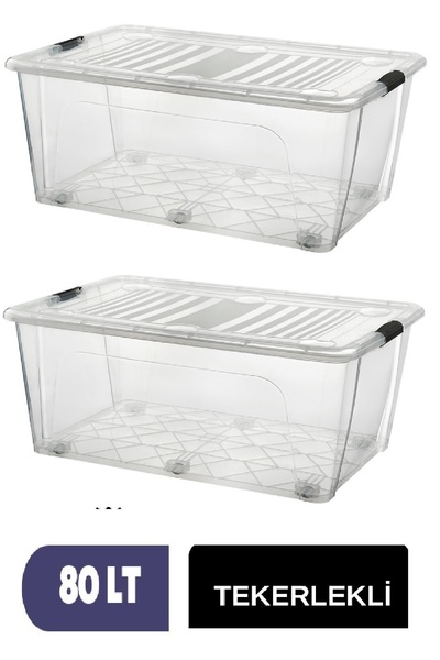 DEEMBRO 2Pcs 80 Lt Large Storage Box with Wheels Rolling Storage Container 46.0 X 68.1 X 37.5 cm