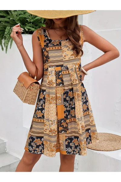 JANES Women's Zero Sleeve Round Neck Floral Print Single Jersey Dress Kod 81070-Bloom