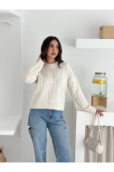 02Lady Fashion Soft Textured Hair Braided Sweater