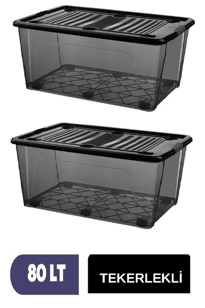 DEEMBRO 2Pcs 80 Lt Large Storage Box with Wheels Rolling Storage Container 46.0 X 68.1 X 37.5 cm