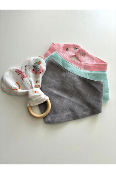 S.Y.M BABY مجموعة حفاضات الفم، والياقة، والعضاضة، وحزام اللهاية من قماش الموسلين للأطفال