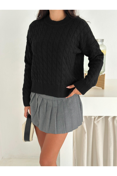 sportiness Soft Textured Hair Braided Sweater