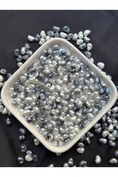 Bijumix Aksesuar 100 Adet Yamuk İnci, Barok İnci, Boncuk Siyah Beyaz Gri Tonlu Ebruli Akrilik Plastik Boncuk