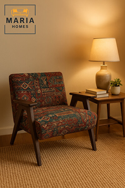 MARIA HOMES كرسي بذراعين تقليدي - أريكة فردية بإطار خشبي عتيق مع تنجيد من الق...