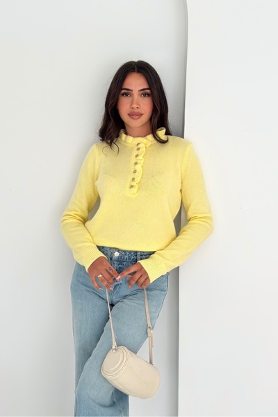 Noi Belis Ruffle Detailed Upright Taka Button Knitwear Sweater Aw25Kz0003