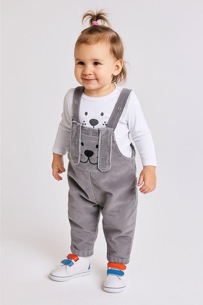 MixMax Bebe Unisex Long Sleeve Sweatshirt Rabbit Eared Baby Denim Salopet