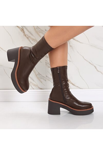 Botinelli Women's dark brown heeled boots made of -leather Firas, 40