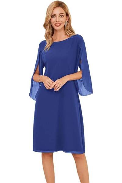 OEM Rochie elegantă, peste genunchi, mâneci 3/4, albastru închis, mărimea L