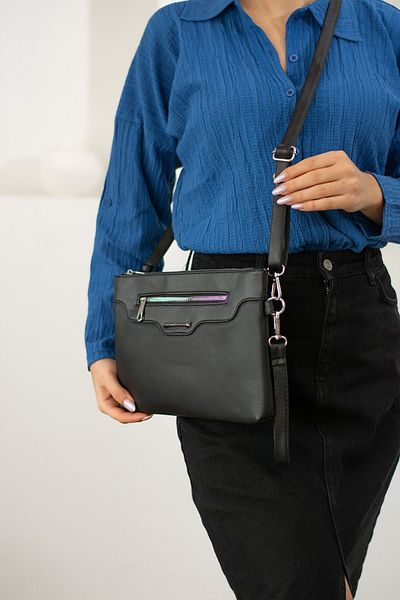 Çanta Trend Women's Faux Leather Black Matte Portfolio with Adjustable Cross Strap and Hand Strap, Clutch Bag