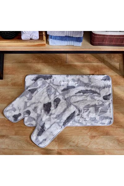 Home Box Henna 2-Piece Printed Rabbit Fur Bath Mat Set