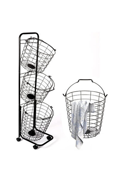OEM Cărucior de baie cu roți, cu 3 coșuri din sârmă, vertical 36x33x126 cm