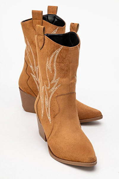 by selvi Lukka Shoes Carla Kadın Taba Süet Nakışlı Dallas Western Kovboy Bot