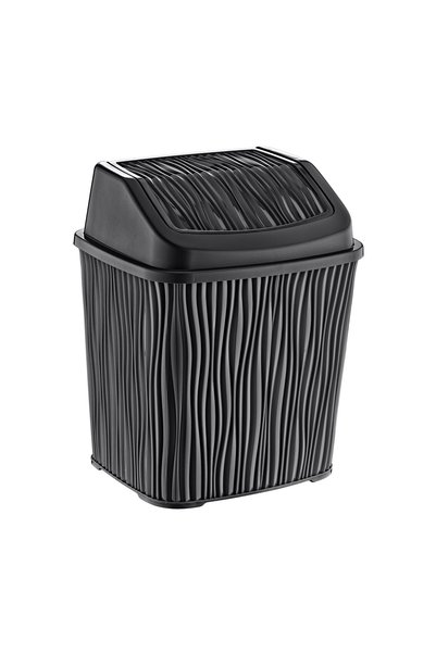 abnturk Ultra Lüks Kaliteli 6,2L Siyah Renk Dalgalı Klik Kapaklı Çöp Kovası Ç...