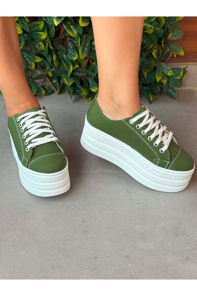Stilo Grass Green Linen 7cm Wedge Heel Flat Platform Women's Sneakers