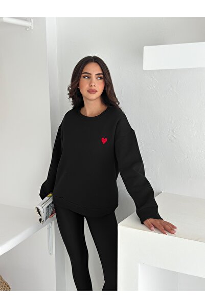 Noa Noa Kadın Kalp Nakışlı Sweatshirt – Sade & Sevgi Dolu Stil