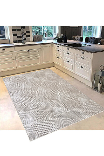 trivago halı Yıkanabilir Leke Tutmaz Kaymaz Tabanlı Kesme Kabartmalı Salon Koridor Mutfak Halısı BEJ