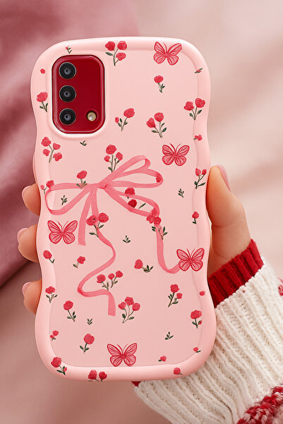 Rivor Samsung Galaxy M31 & M21 & M30s Kılıf Kamera Çıkıntılı Kurdele Ve Çiçek Kabartmalı Silikon Kapak