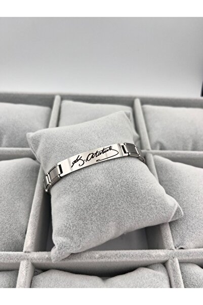 Sepetten Eve Mustafa Kemal Atatürk İmzası Bileklik Çelik Kararmaz Solmaz Atat...