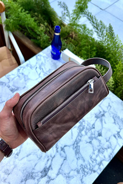 CüzCan Marble Antique Brown Genuine Leather Men's Handbag (Daily-Travel-Sports-Shaving Care)