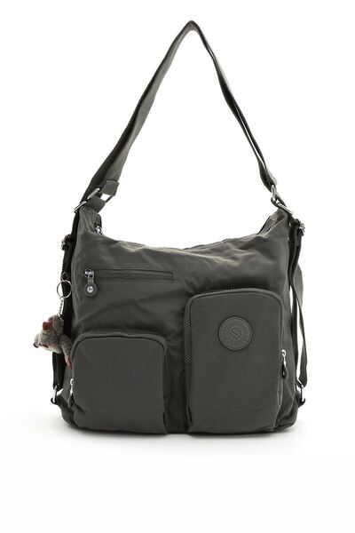 Çanta Trend Women's Compartmentalized Waterproof Crinkle Fabric Cross Strap Dark Gray Colored Shoulder and Backpack