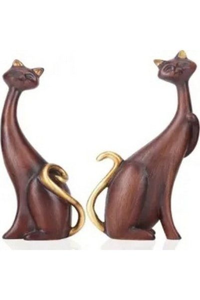 OEM Figurine decorative din rășină pictată, 2 pisici 24 cm maro
