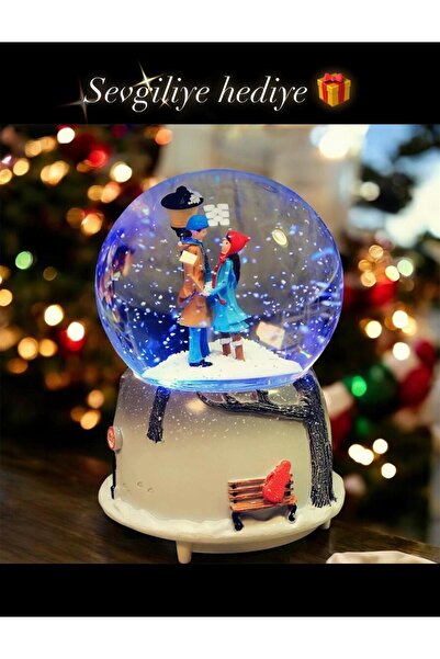 Genel Markalar Sevgili Aşıklar Temalı Püskürtmeli Kar Küresi Müzikli Işıklı H...