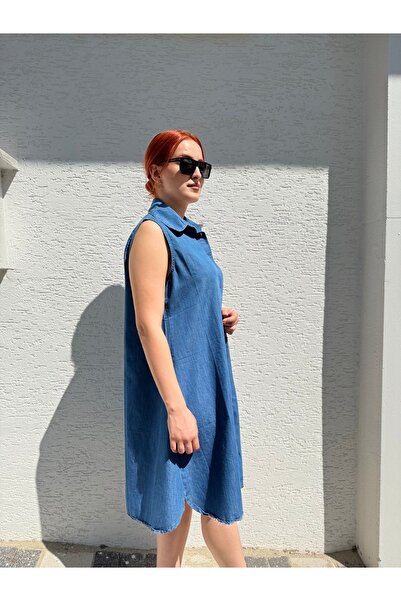 BURKAY Women's Sleeveless Denim Shirt Dress – Button down Relaxed Fit Summer Dress