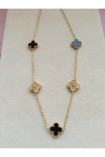 GUNESTAKI Gold Black Stone Steel Necklace