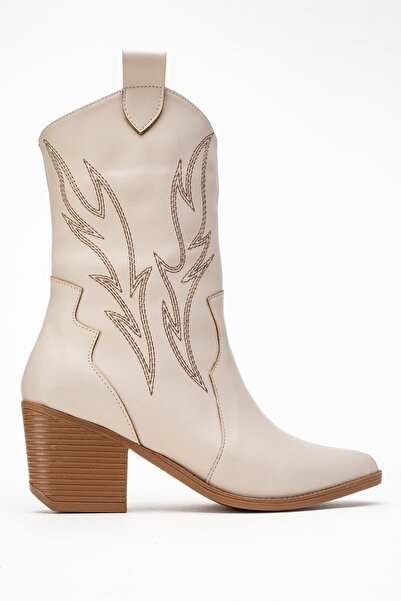 by selvi Lukka Shoes Γυναικείες μπότες Carla με μπεζ δέρμα με κέντημα Dallas Western Cowboy