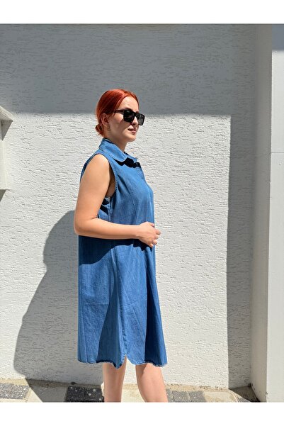 BURKAY Women's Sleeveless Denim Shirt Dress – Button down Relaxed Fit Summer Dress