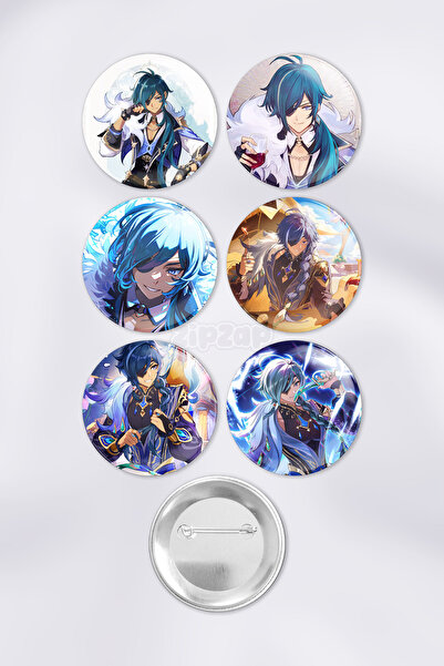 ZipZap Kaeya Genshin impact Çanta Süsü Rozet İğneli Buton Rozet Seti (6 ADET)