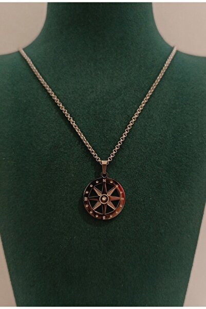 Monalisa Home قلادة فضية اللون مع شكل بوصلة