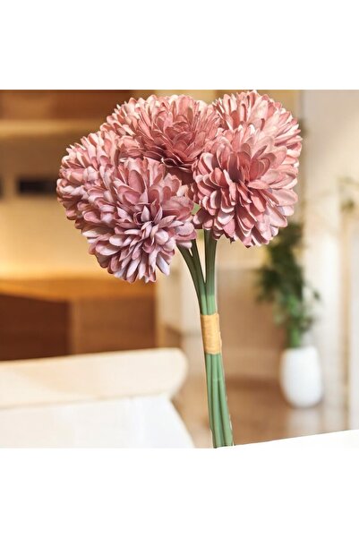 Lilac Home Yapay Çiçek Top Krizantem 7’li Kar Topu Demeti 30 Cm Şeker Pembe