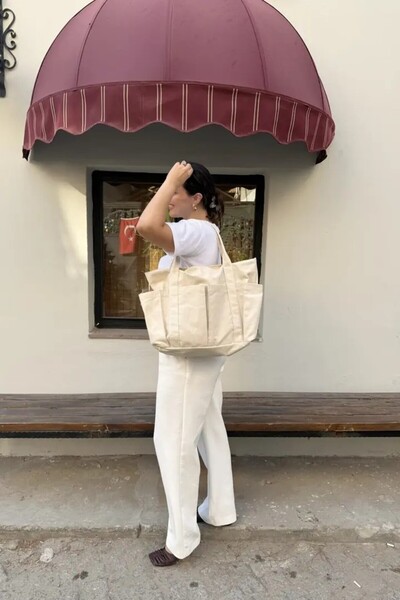 LEONAS Canvas Multi-Eye Women's Hand and Shoulder Bag Salva Cream