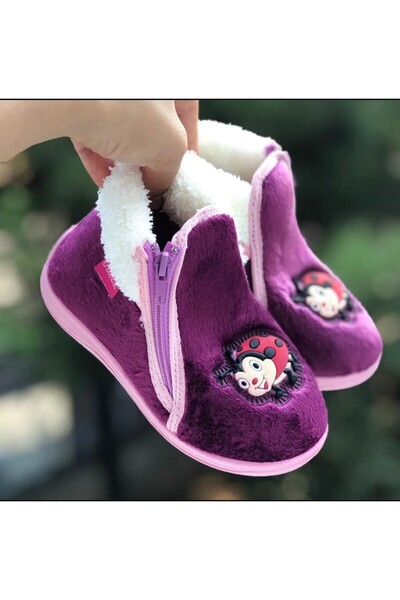 Pandalina Children's Panduf Zippered Nursery Home School Shoes Soft Non-Slip Sole Velcro Nursery Shoes