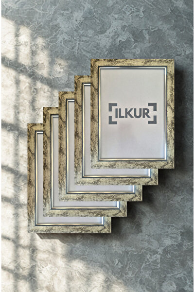 ilkur مقاس A4 (21 × 30 سم) إطار منسوج فضي عتيق بحواف ذهبية 3.5 سم مجموعة من خمسة
