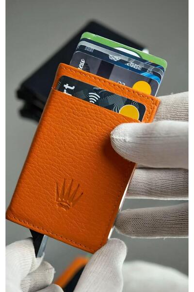 WATCHOFROYAL Genuine Leather Orange 12 Card Capacity Rfid Protected Mechanism Card Holder