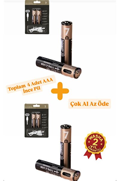 WASHA 4lü İnce Pil AAA Pil Typc-e Şarj edilebilir Pil Şarjlı Pil 1.5V AAA / 1...