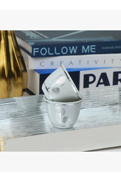 rexa طقم فناجين قهوة بتصميم عصري - أبيض فضي - 12 قطعة