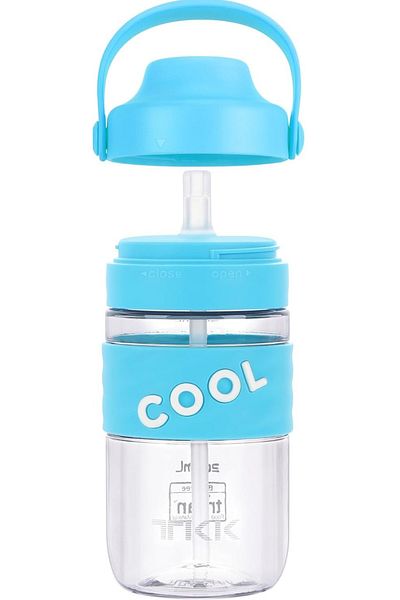 OEM BPA-free plastic water bottle with carrying handle, straw, 500 ml Blue