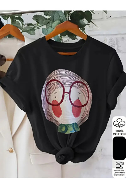 İSMTEXS تي شيرت مطبوع برقبة دائرية وأكمام قصيرة للجنسين، تصميم رسومي مريح