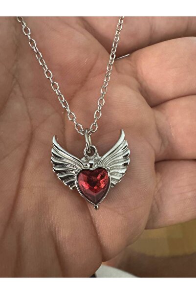 Yuchicly قلادة للرجال والنساء على شكل قلب مجنح مع حجر أحمر - أنيقة وعلامة للحب
