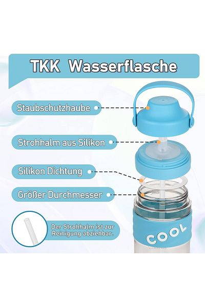 OEM BPA-free plastic water bottle with carrying handle, straw, 500 ml Blue