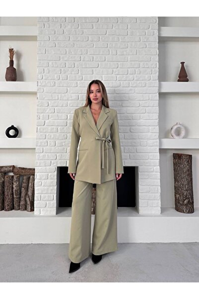 Bella Breeze Jachetă blazer cu curea pentru femei pantaloni palazzo Costum di...