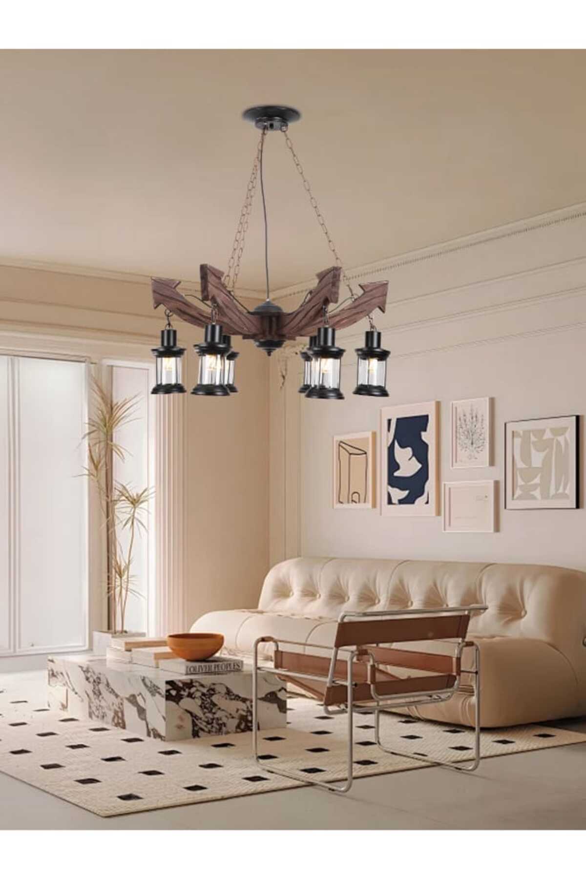 best power Rustic 6-Lamps Chandelier – 6617-6 | Vintage Design | 60cm Chain | E27 Base (Bulbs Not Included)