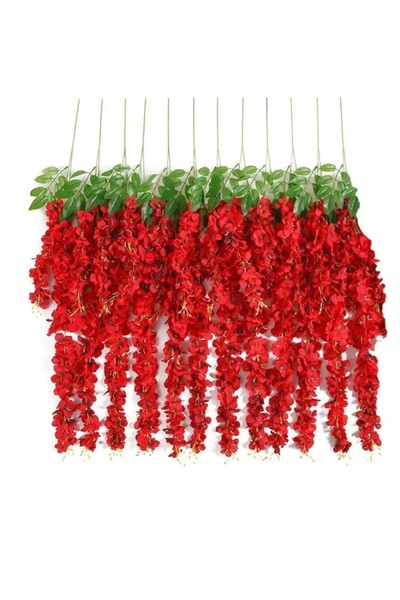 yapay çiçek evi 12 li kırmızı yapay sarkan akasya ev dekor düğün organizasyon