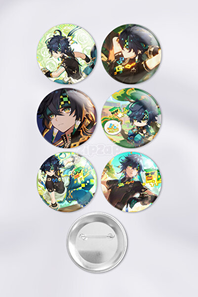 ZipZap Kinich Genshin impact Çanta Süsü Rozet İğneli Buton Rozet Seti (6 ADET)