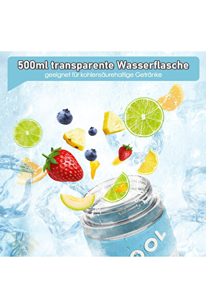 OEM Sticlă de apă din plastic fără BPA cu mâner de transport, pai, 500 ml Albastră