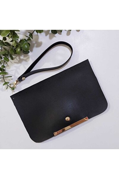 Örgü Portföy Çanta Seti - Siyah Rengi (Kapak 23*15 cm - Sap 22 cm)