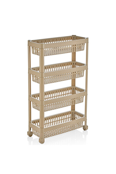 abnturk Ultra Lüks Kaliteli Çizgili Kum Beji Çok Amaçlı Tekerlekli Raf Sebzel...